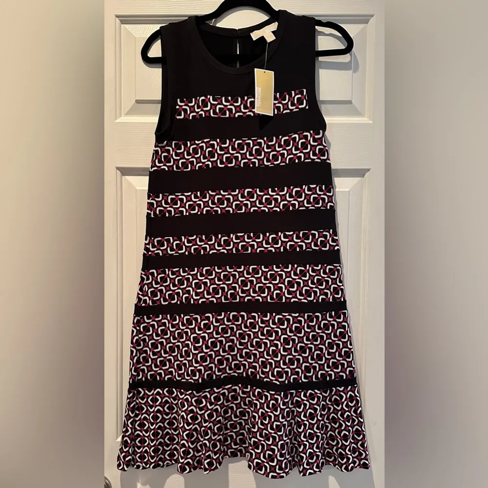 NWT MICHAEL  Foulard Paneled Geo Fit and Flare Dress Size M - Image 8