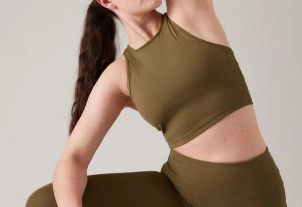 Athleta L Conscious Mesh Crop Sports Bra Large Cups A-C Acacia Olive Green - Image 5