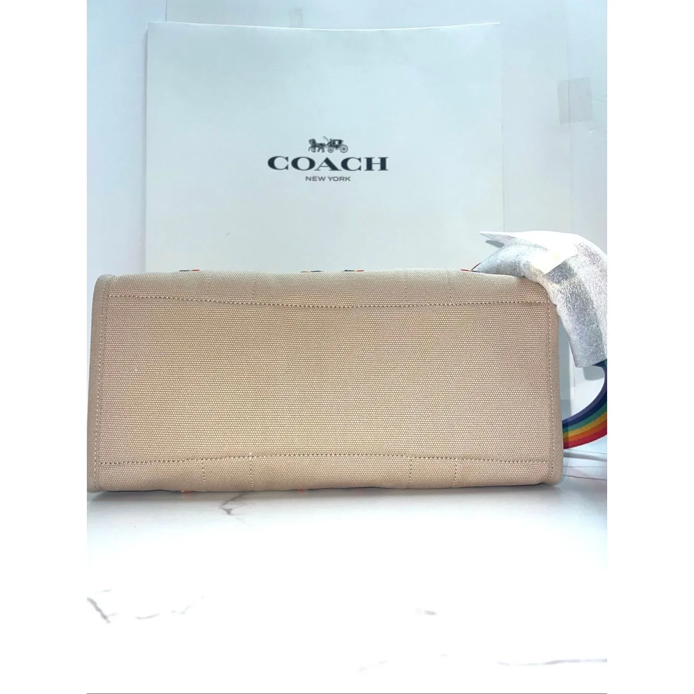 🔥🎁NWT! Coach Rainbow Canvas Cargo Tote Handbag CBF51 Msrp:$350.00 - Image 4