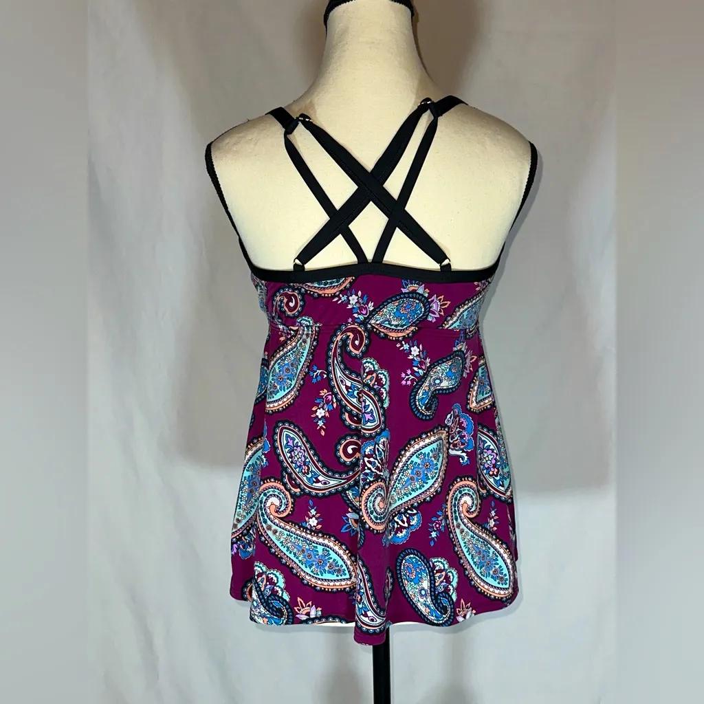 Alex Marie • Wine And Teal Paisley Tankini Top • Size 12 - Image 3