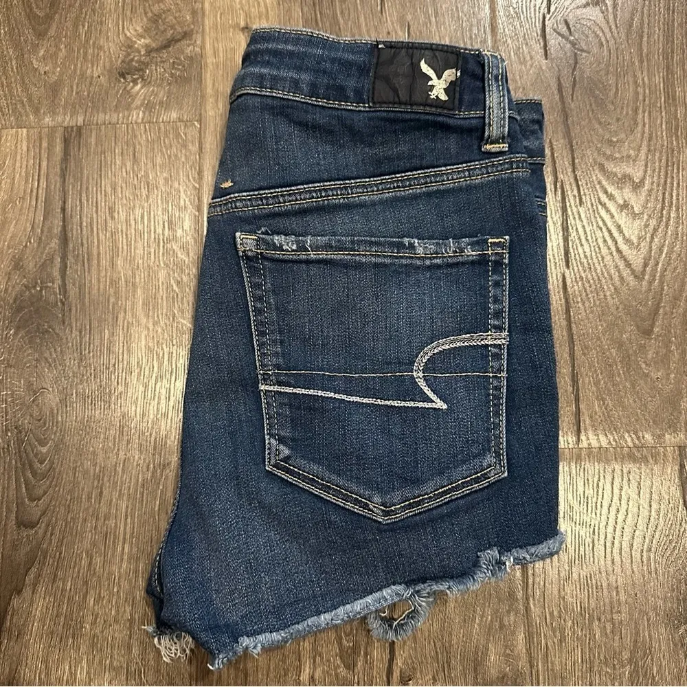 American Eagle Jeans Super Hi-Rise Shortie Womens Denim Raw Hem Zippers Shorts 6 - Image 12