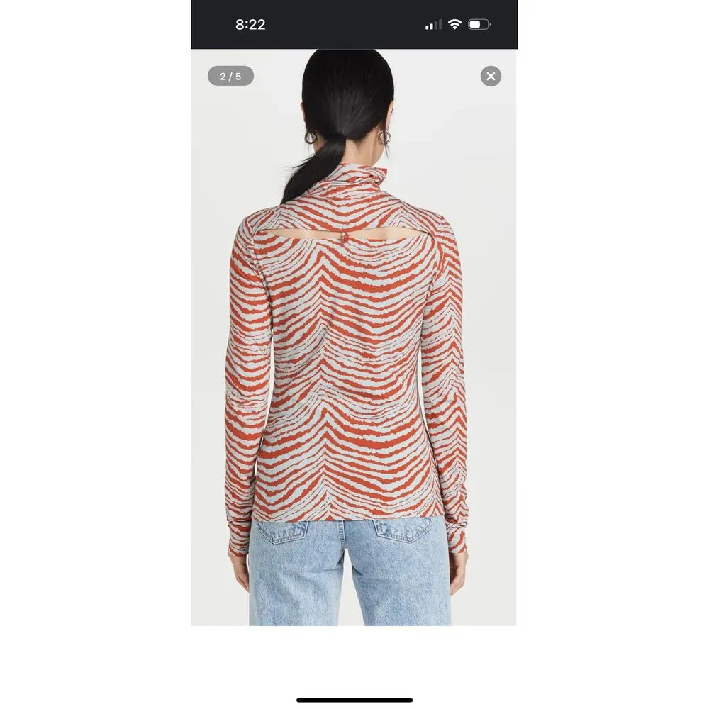 Proenza Schouler Women's White Orange Geometric Zebra Turtleneck Top Size XL - Image 12