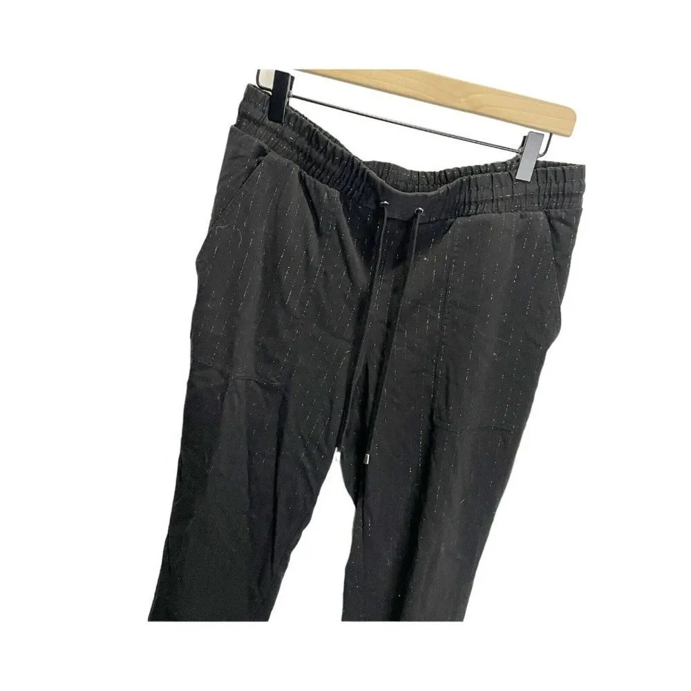 Nine West Tie Waist Jogger Black Metallic Pin Striped SZ L Career Mid Rise - Image 4