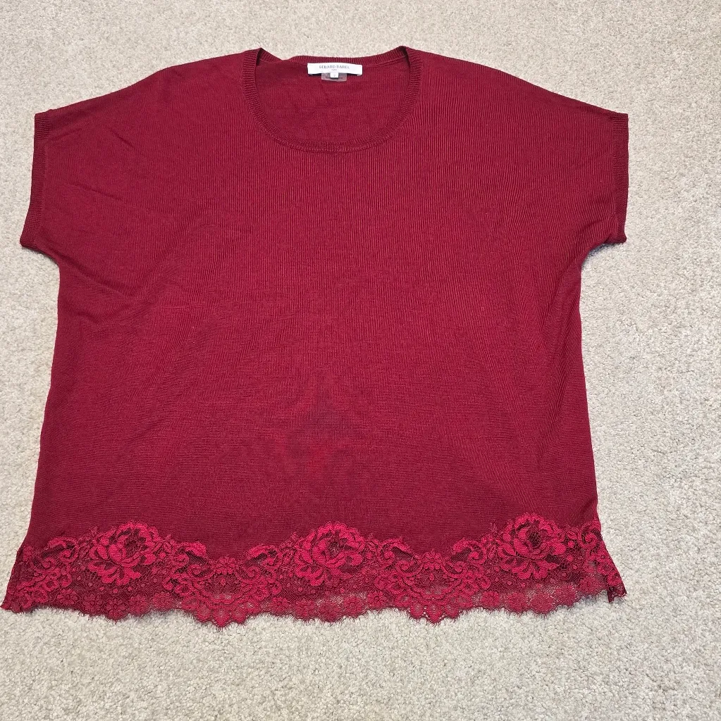 Gerard Darel Womens Designer Luxury Wool Lace‎ Short Sleeve Sweater sz 2 US 6/8 - Image 6