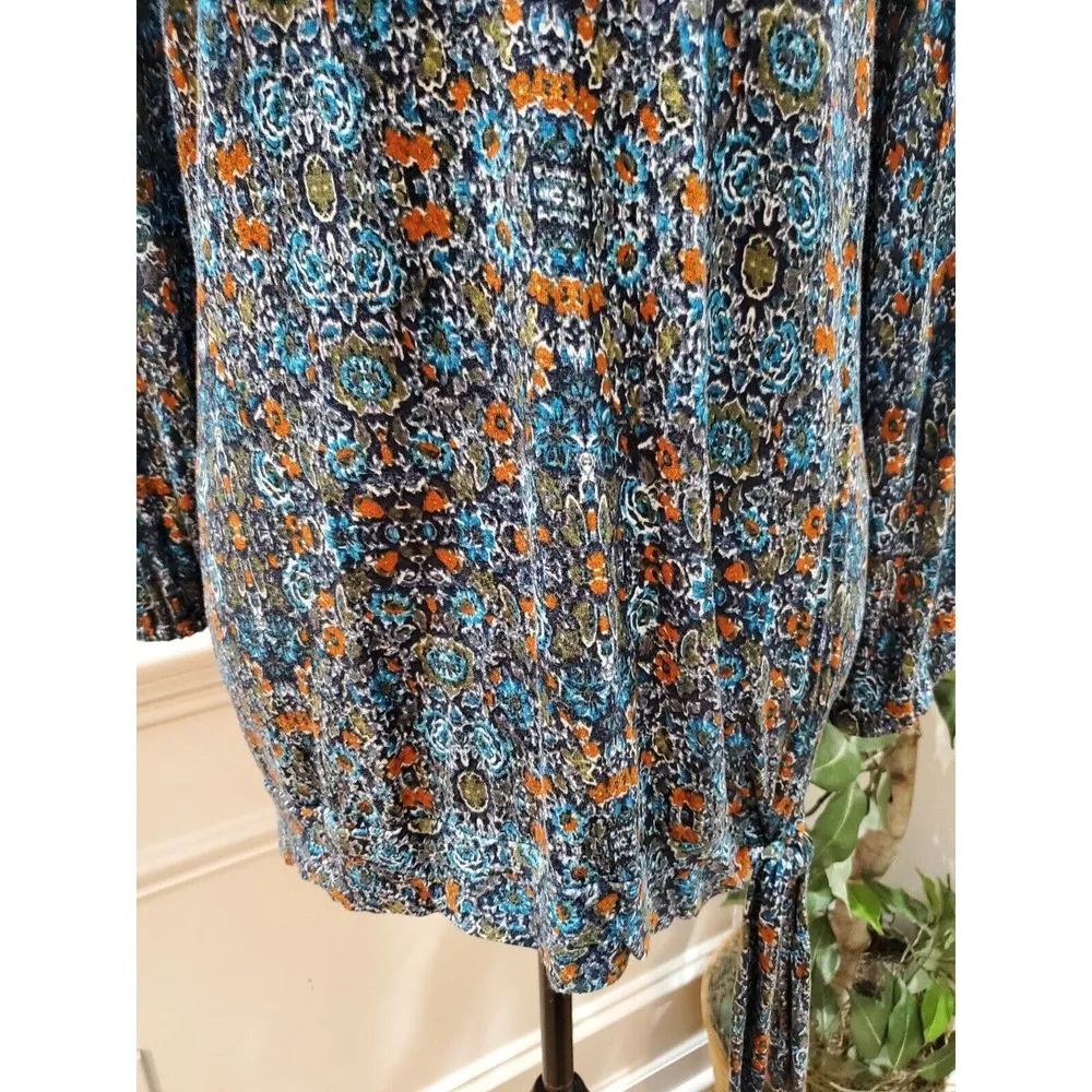 Erika Multicolor Flowy 100% Viscose Round Neck Long Sleeve Top Blouse Size 2X - Image 3