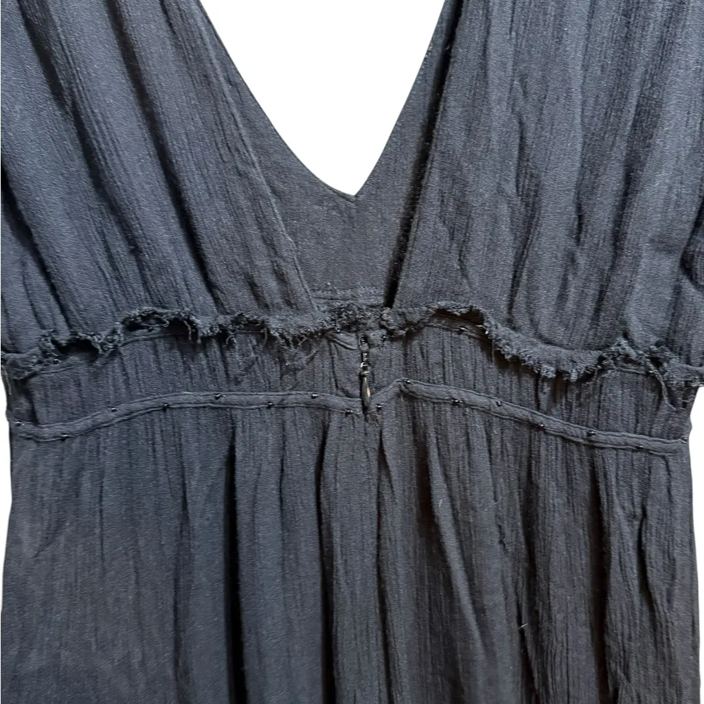 Free People Black Wide Leg Jumpsuit Deep V Neck Boho Flowy Silhouette Sz S - Image 7