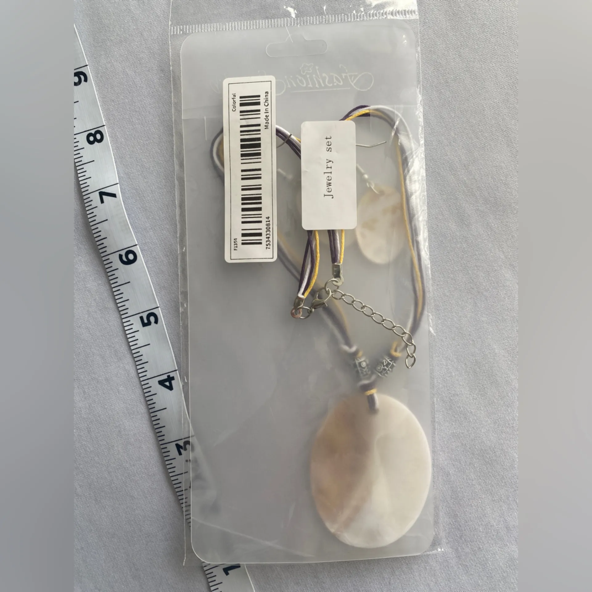 Natural Shell Necklace & Earrings 3pcs Set Colorful Printed‎ - Image 5