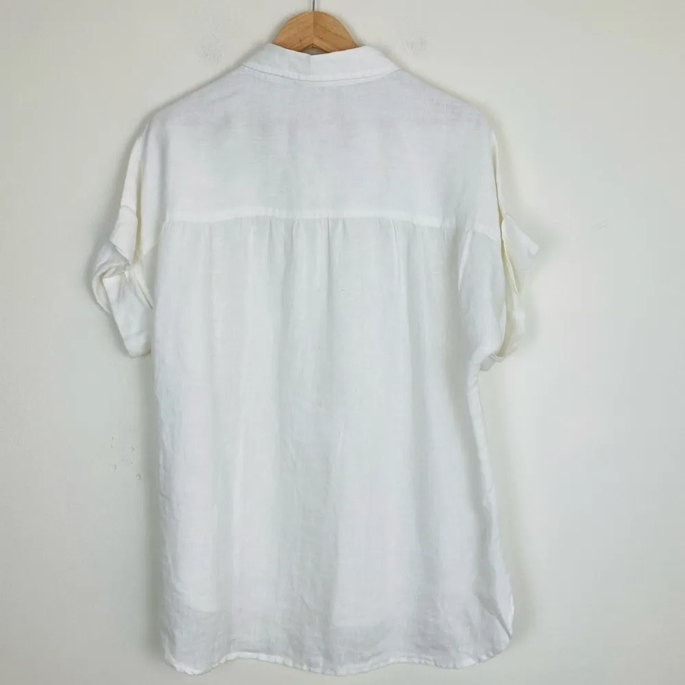 a loves a boxy roll sleeve linen shirt sleeve button up shirt in white. XL - Image 2