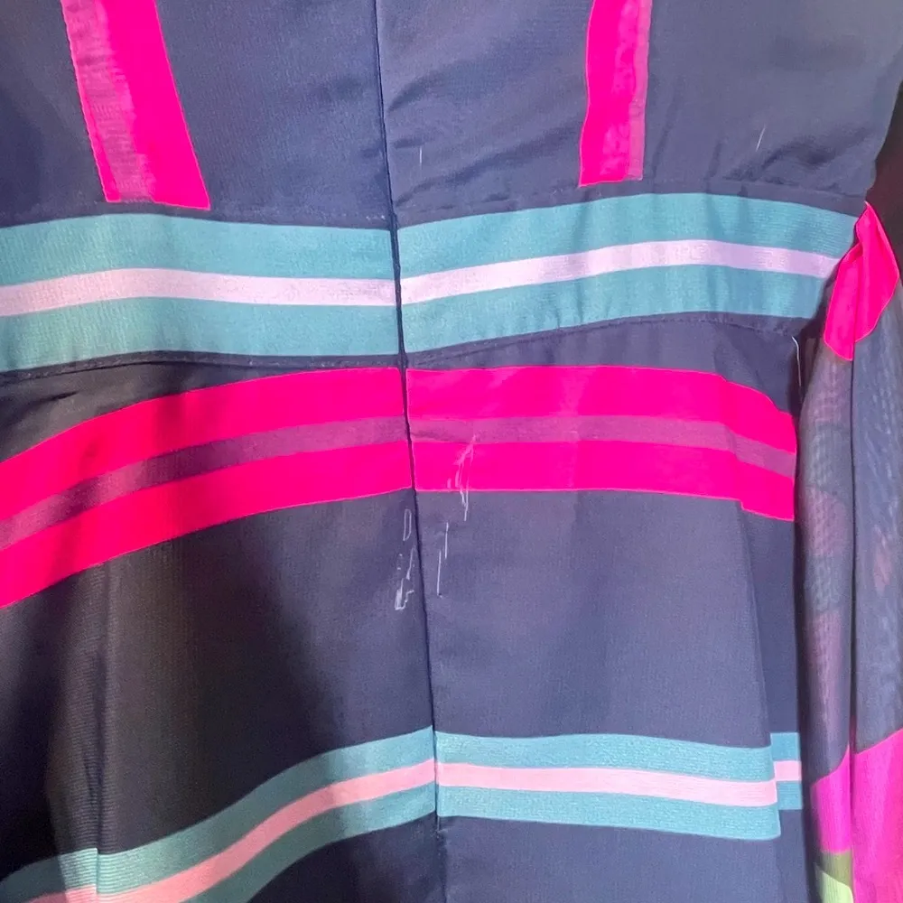 L'ATISTE MULTI COLOR STRIPE ANS FLORAL CHIFFON ROSY MAXI DRESS SIZE: M PINK BLUE - Image 10