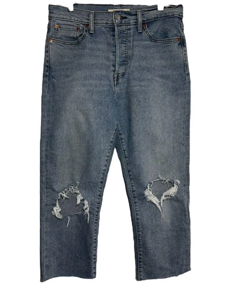 Levi's Wedgie Straight Jeans High Rise Distressed Raw Hem Light Wash W31 L28 - Image 2