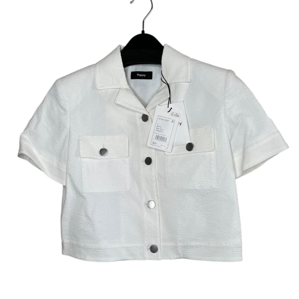 Theory Womens White Short Sleeve Seer Suit Crop Jacket 2 - Image 2