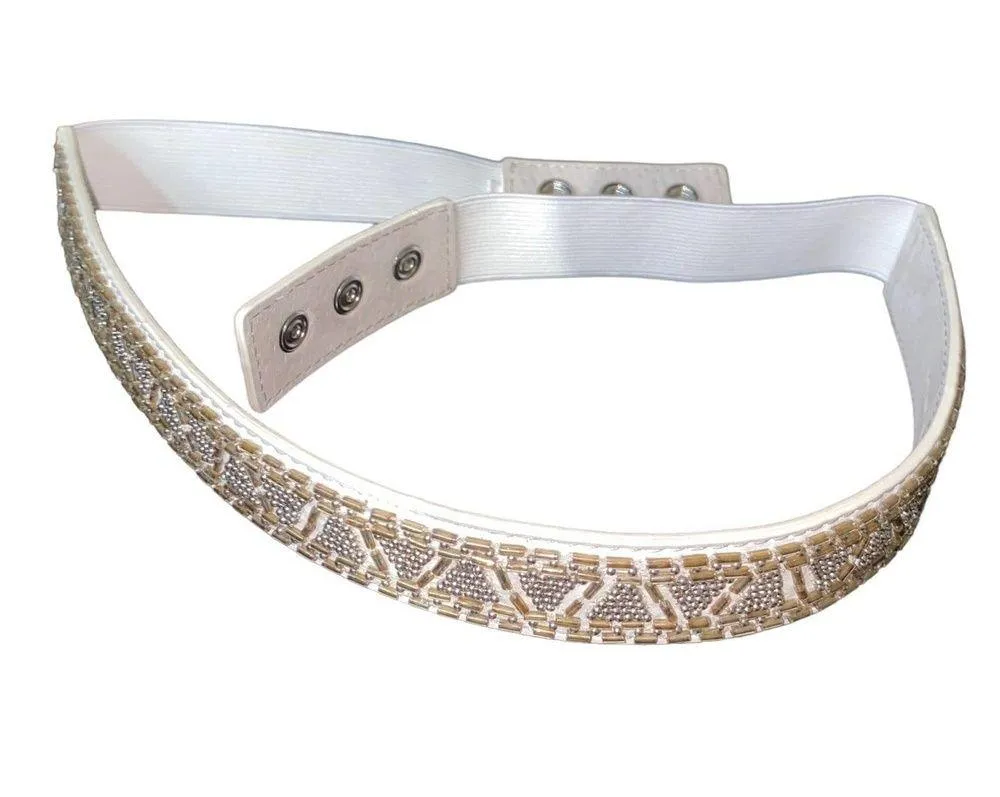 White House Black Market Beaded Studded Rhinestone snap button elastic belt sz S - Image 15