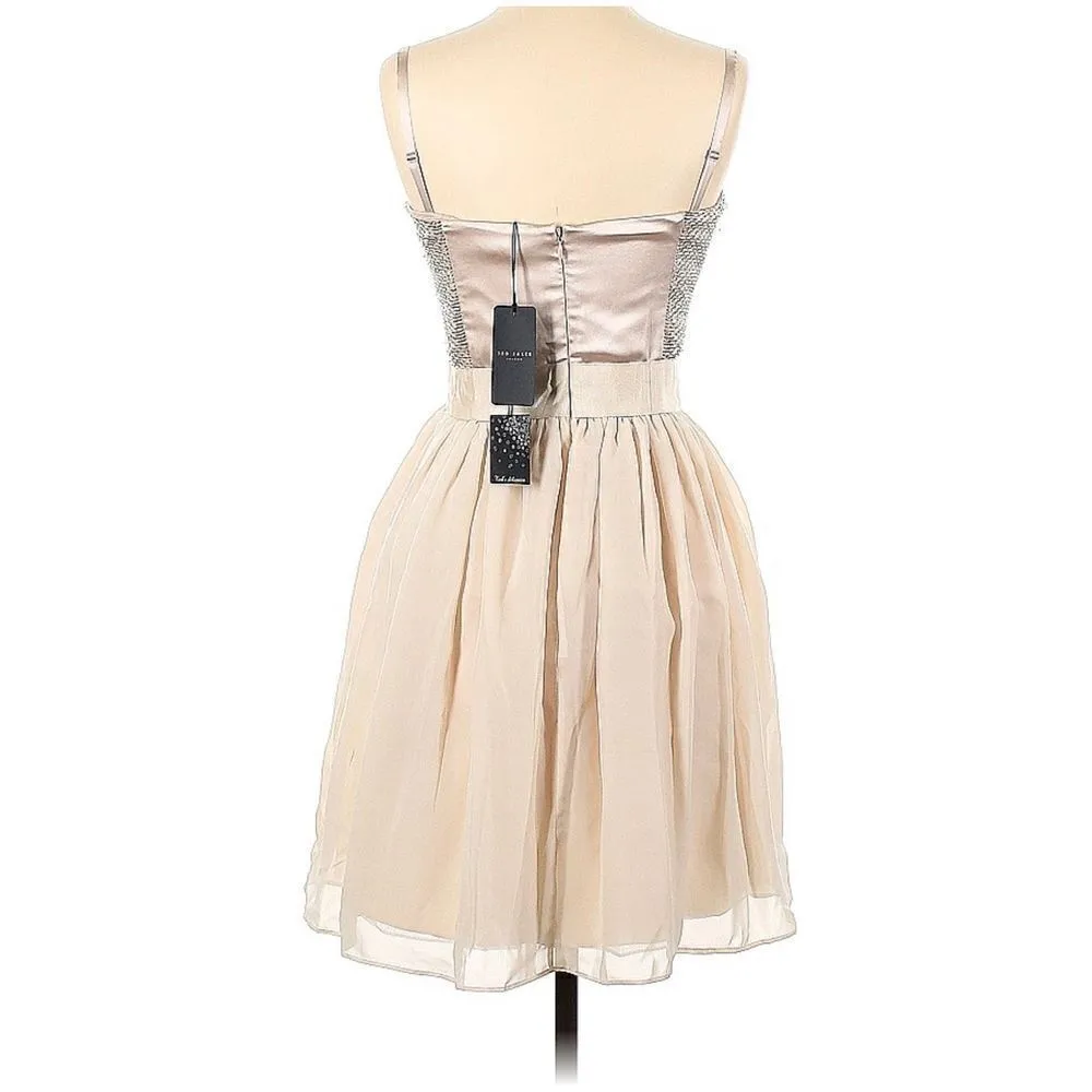 Ted Baker London cream & silver sequin evening dress prom cocktail sz 2 - Image 2