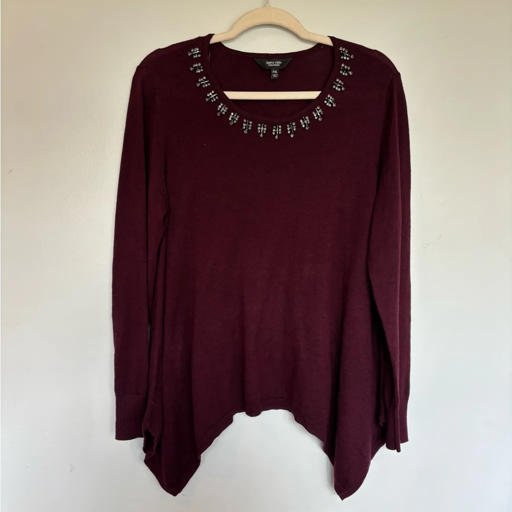 Simply Vera Vera Wang Burgundy Sweater with Silver Accents - Image 3
