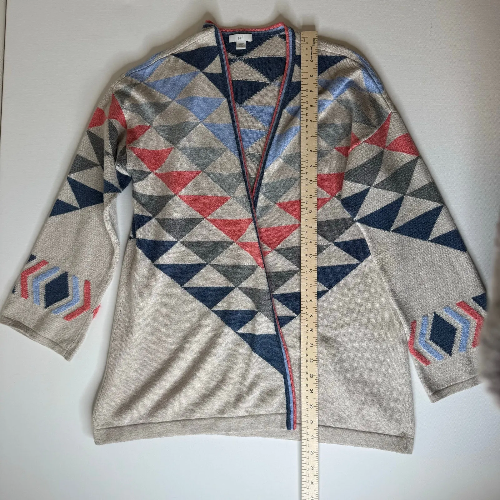 J Jill Womens Intarsia Open Front Cardigan Sz MP | Aztec Western Academia Boho Tan - Image 13