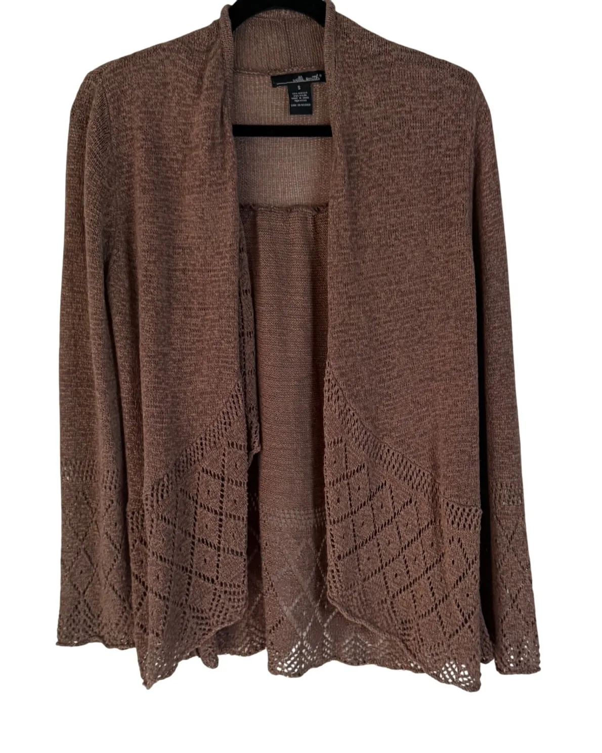 Willi Smith Brown Knit Cardigan SweaterCrochet Size S Boho Western Festival - Image 1