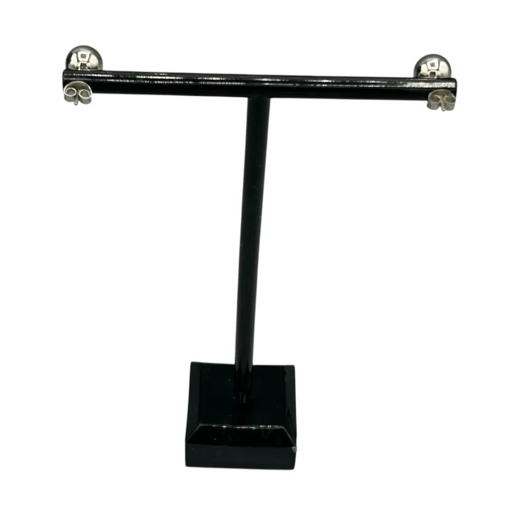 Silver Tone Ball Stud Earrings Magnetic Metal - Image 2