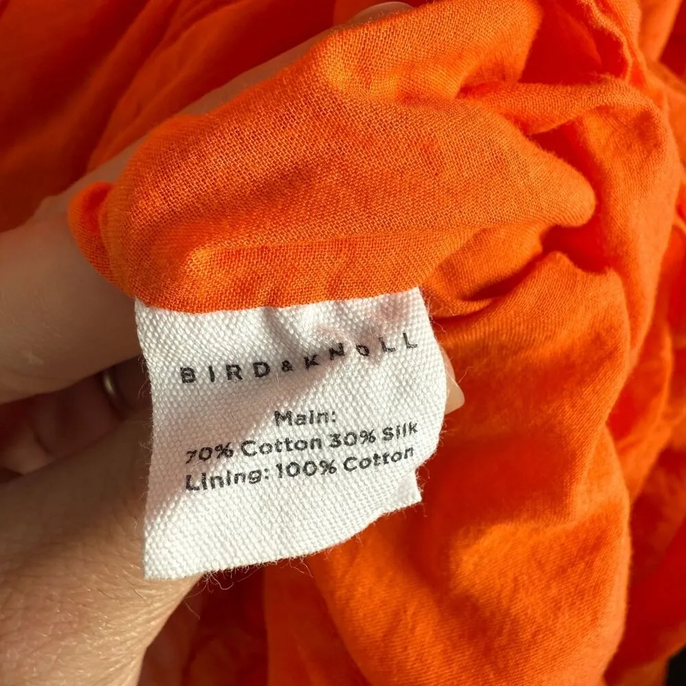 Bird & Knoll Dress Emmaline Silk Cotton Blend Cross Back Tiered Maxi Candy Apple Orange Size XS - Image 9