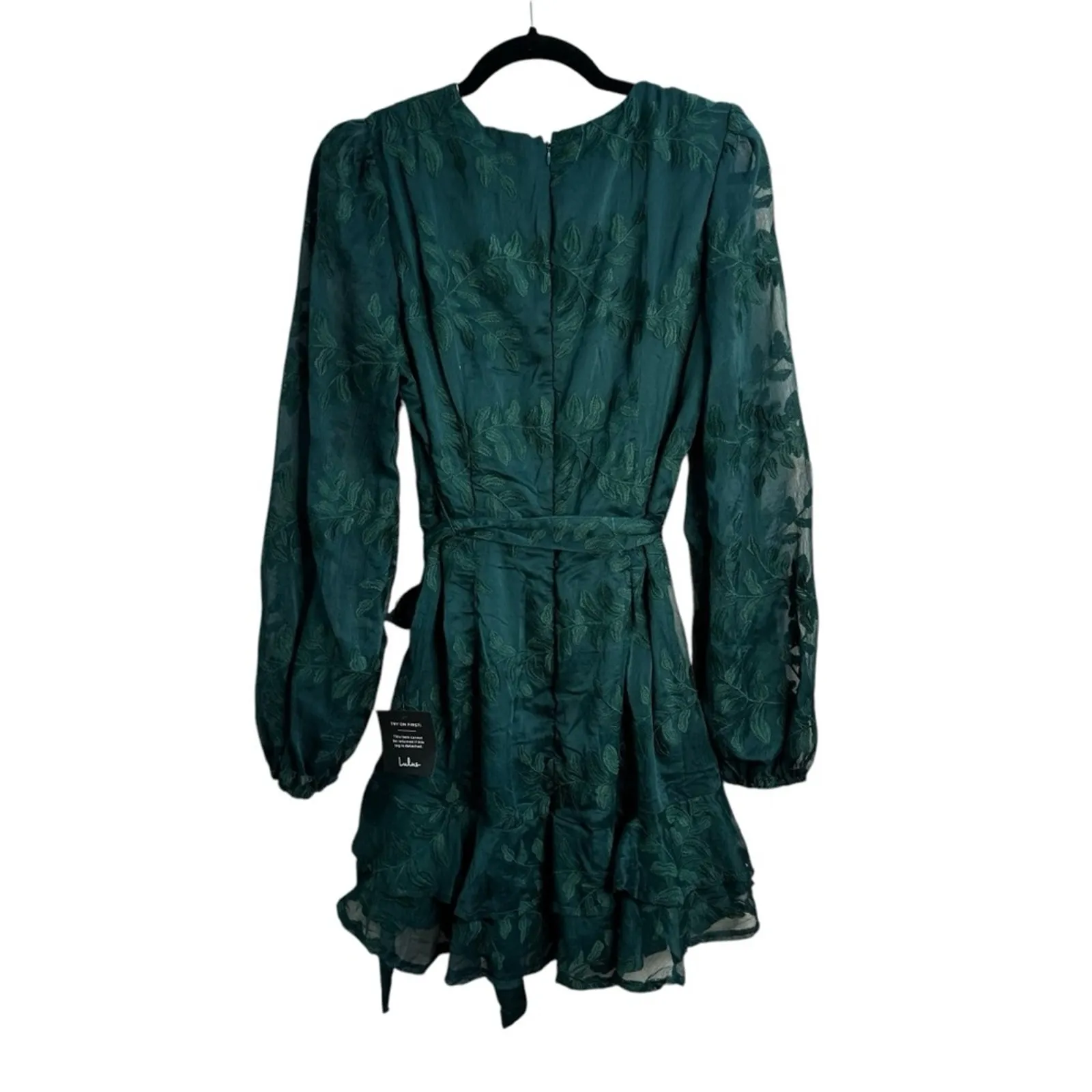 Lulus Inclined To Romance Emerald Green Floral Embroidered Mini Dress NWT - Image 5