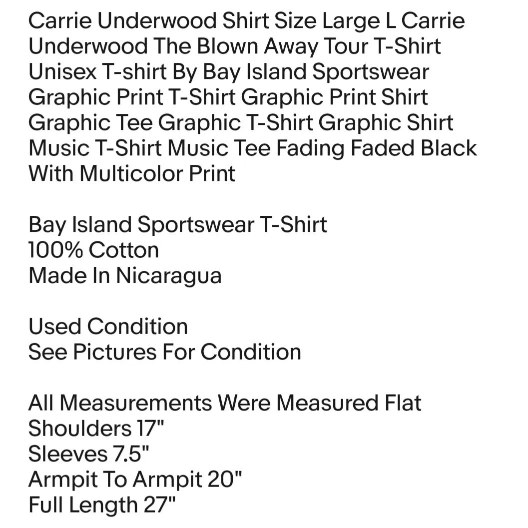 Carrie Underwood Shirt Size Large L Carrie Underwood The Blown Away Tour T-Shirt Unisex T-shirt - Image 2