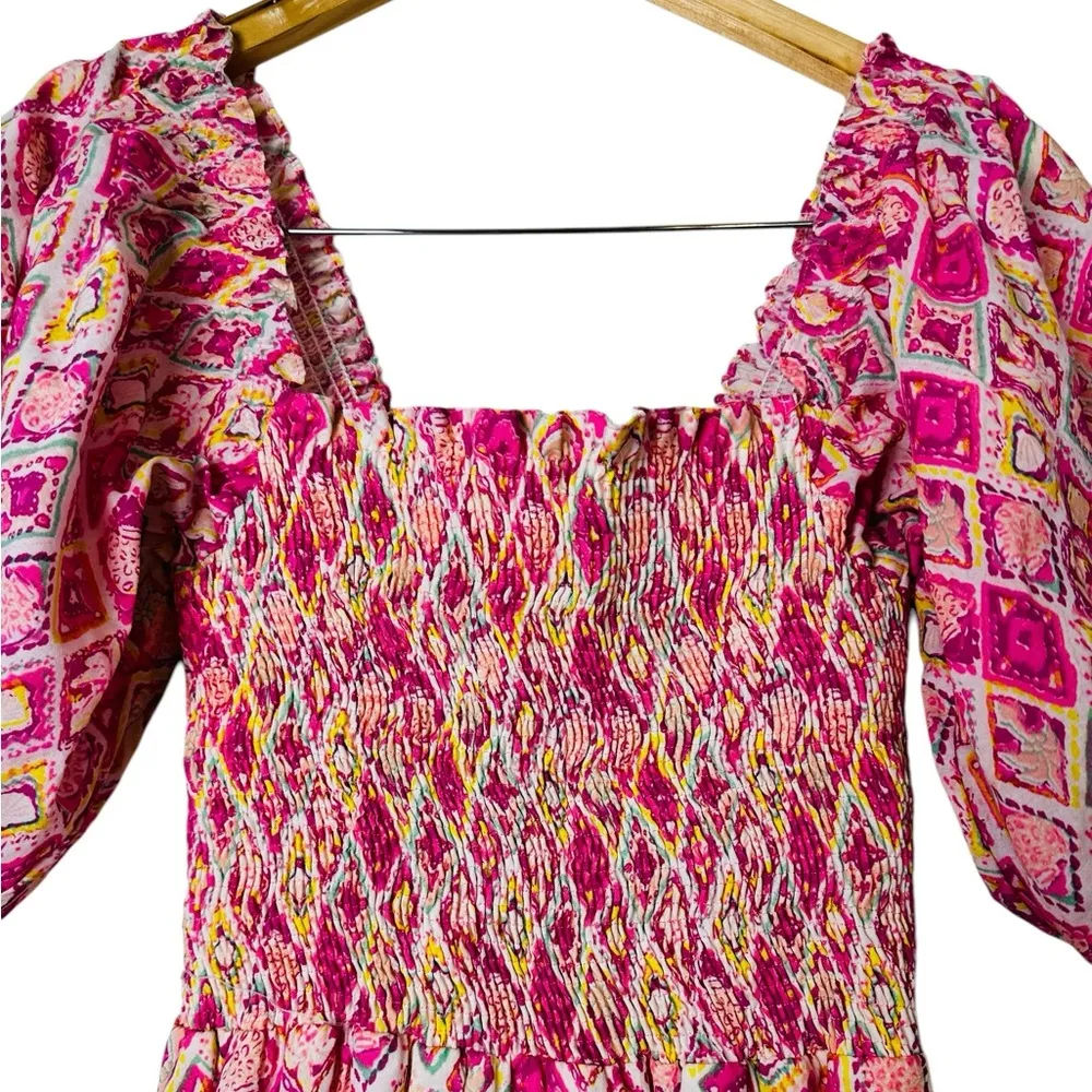 Peixoto Coco Cotton Midi Puff Sleeve Boho Cottage Size Medium NWOT Pink - Image 5