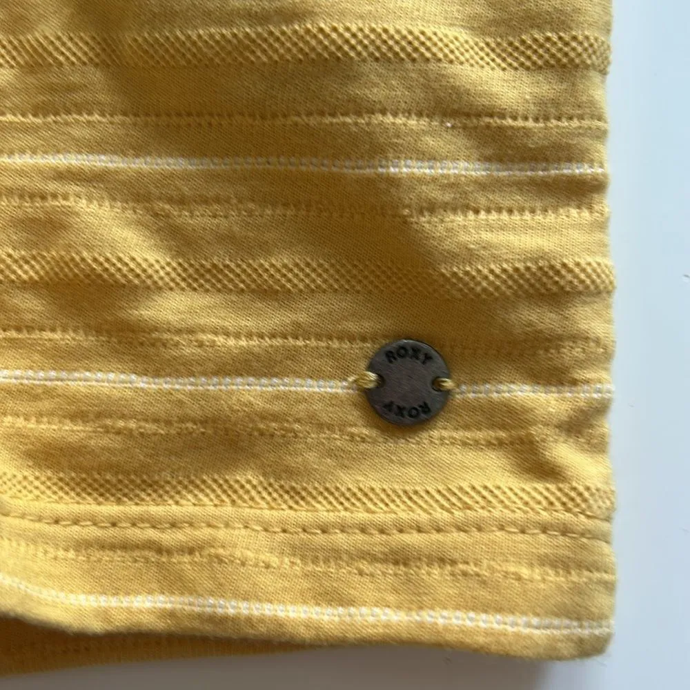 Roxy  Uncomplicated Mind Button Front Stripe Tee Ochre Beachy Yarn, Small, NWT - Image 6