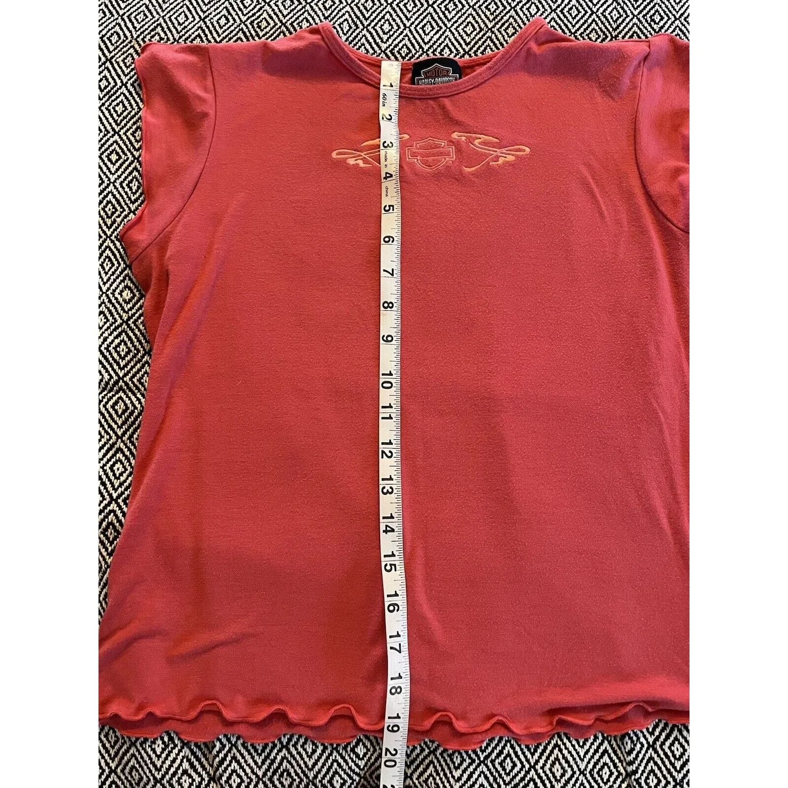 VTG Harley Davidson Shirt Women’s Large Coral Red Short Sleeve Biker - Image 3