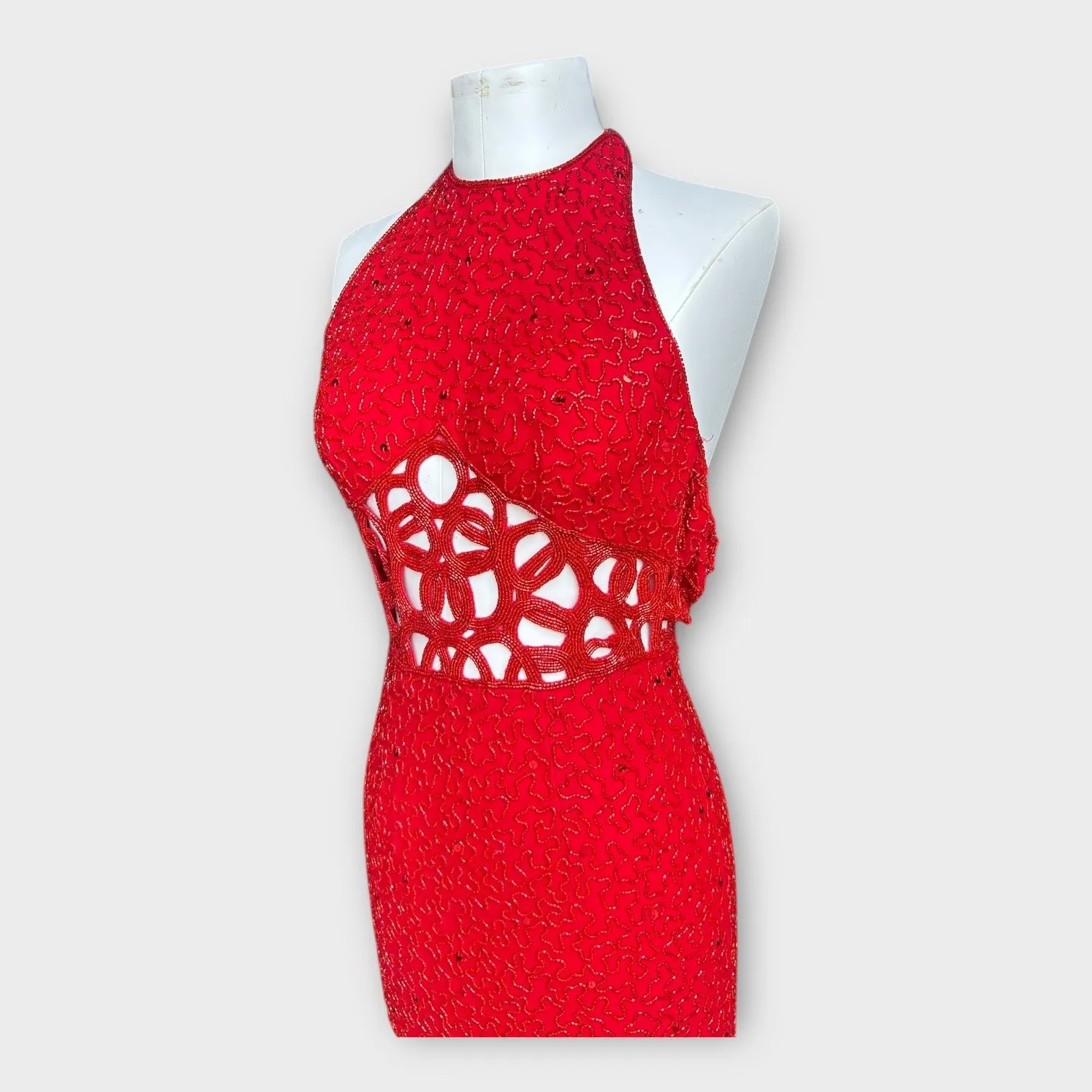 Vintage Sean Collection Beaded Silk Formal Dress Women's XS Glam Prom Coquette - Image 4