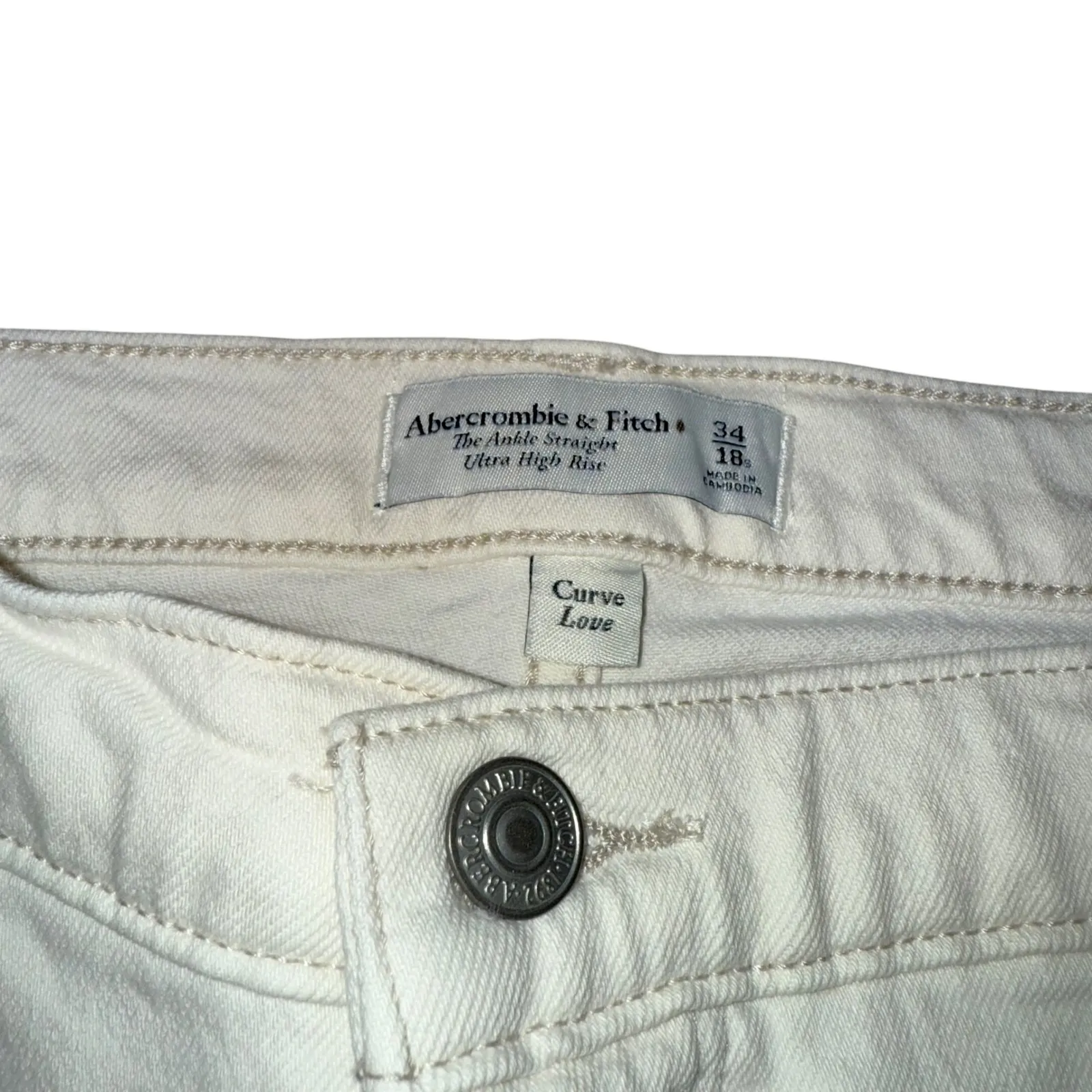 Abercrombie & Fitch The Ankle Straight Ultra High Rise Cream Jeans Size 18S - Image 3