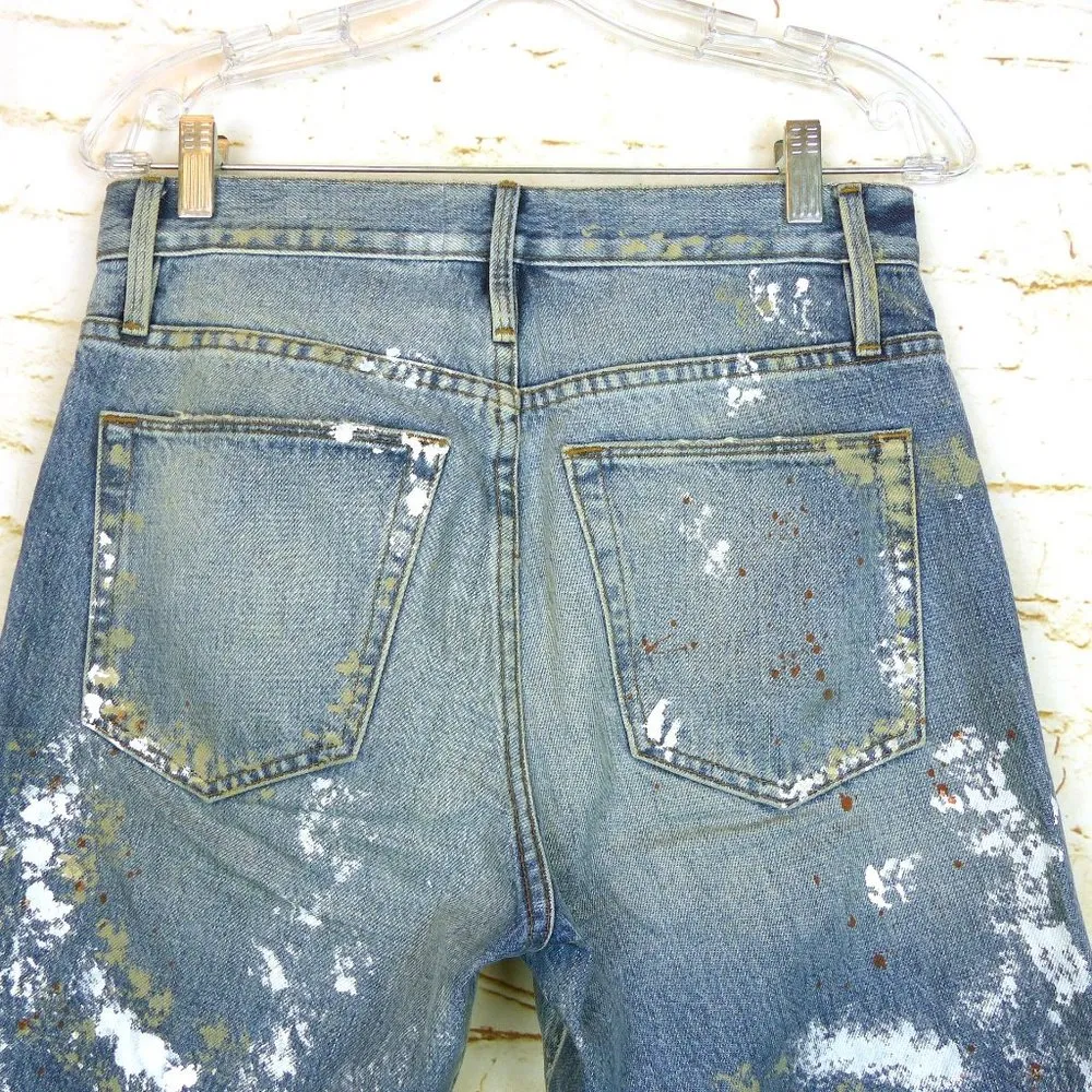Frame X Jordan Barrett Paint Splatter Jeans W 25, M 27 Blue Zip Fly Grunge NWOT - Image 9