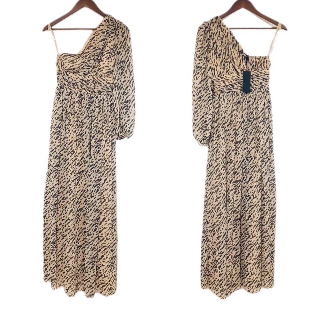 GIANNI BINI‎ Leopard Print Maxi Dress One Shoulder Long Sleeve Party Size 4 New - Image 2