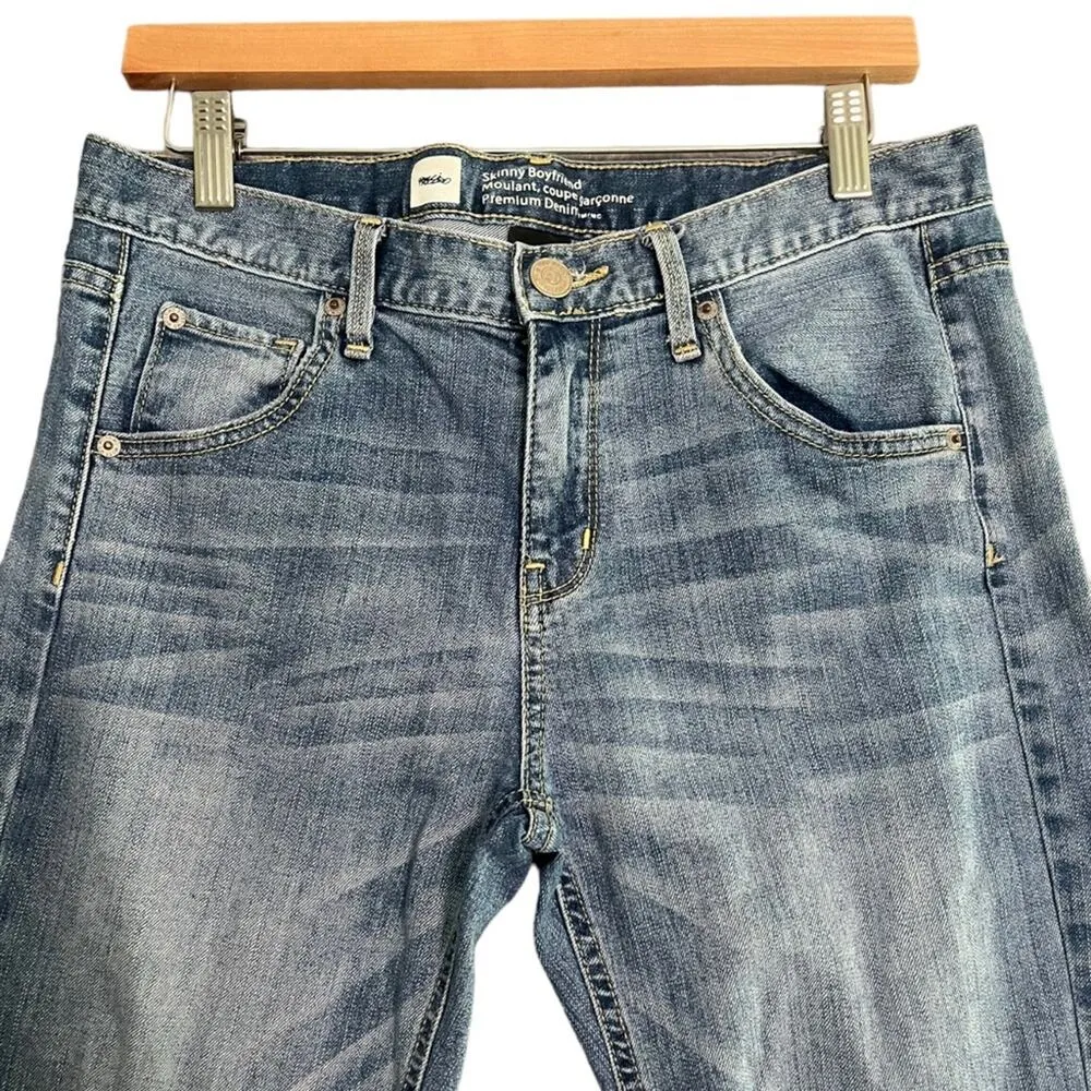 Mossimo Skinny Boyfriend Jeans Women Size 4 Premium Distressed Medium Wash Denim Blue - Image 2