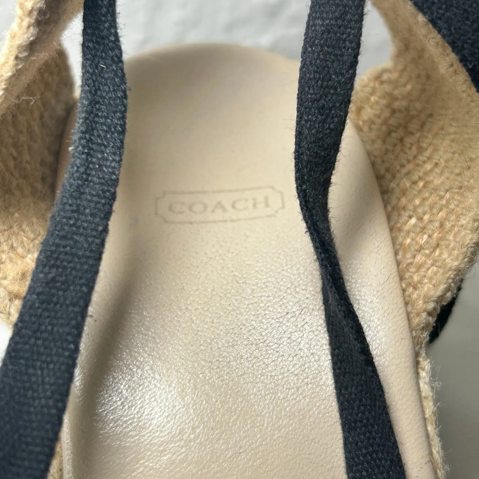 Coach Brittney Logo Black White Espadrille Wedge Sandal Size‎ 10 Jacquard Tie - Image 7