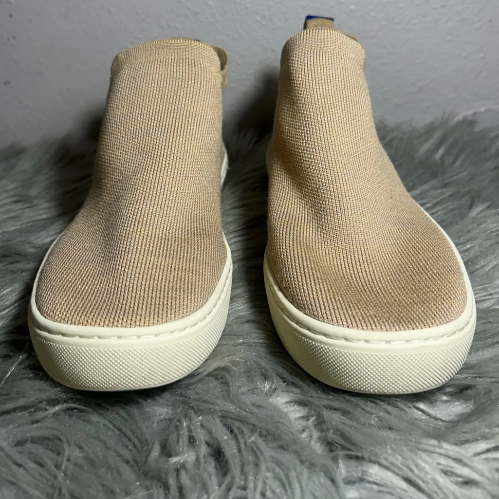 Rothy's The Chelsea Camel Pull On Ankle Boots Beige Knit Slip - Image 5