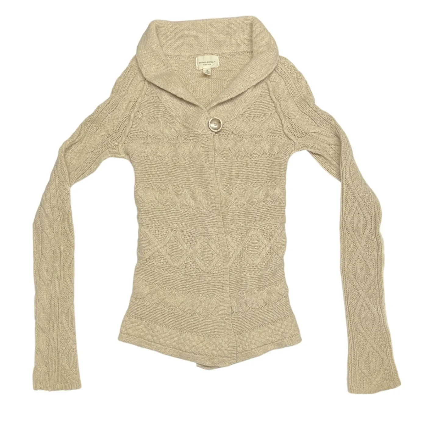 Banana Republic Y2K Knit Cardigan Sweater Womens XS Cream One Button - Image 3
