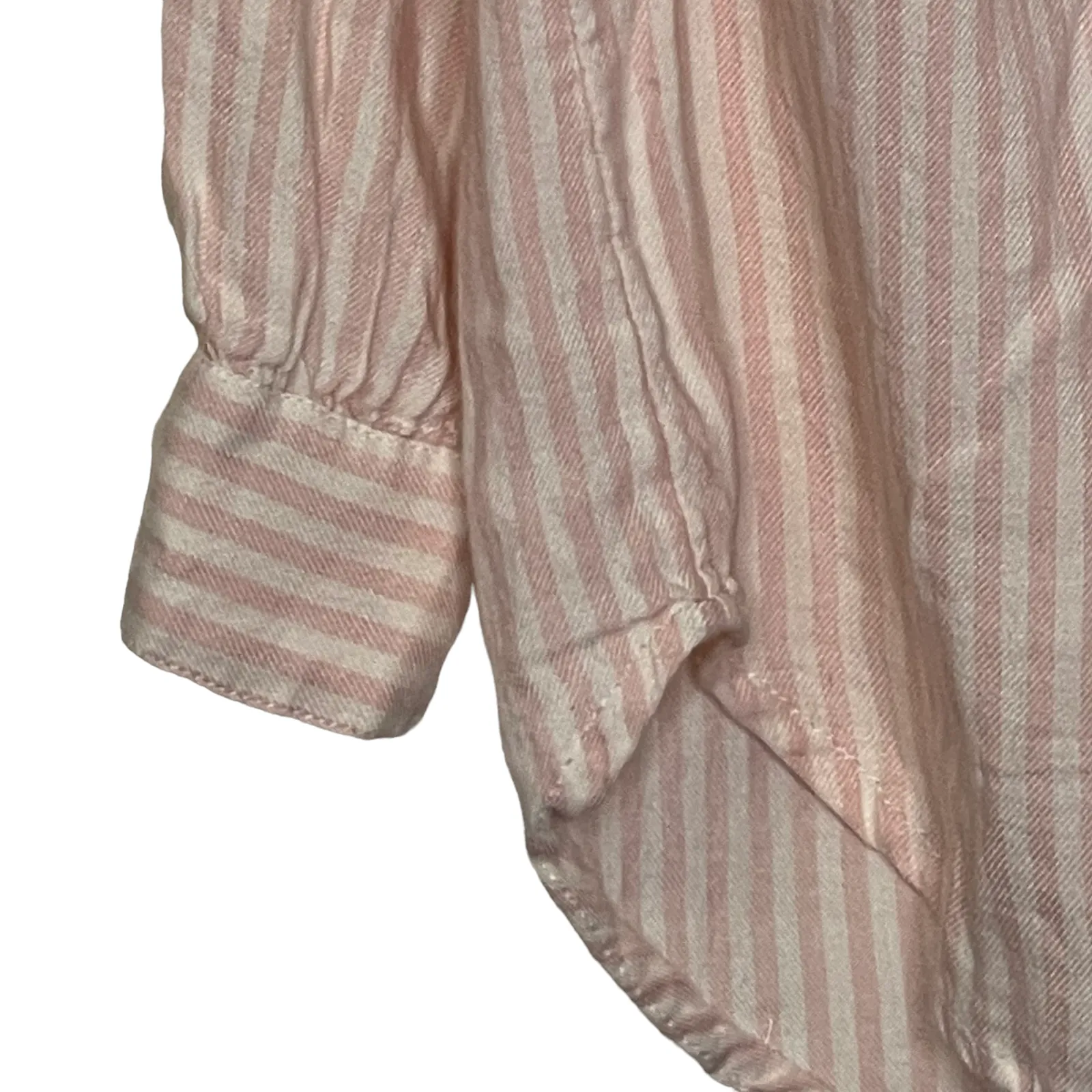 Aerie Womens Blouse Top Size XXS Pink White Striped Cotton Blend‎ Ruffled Womens - Image 3