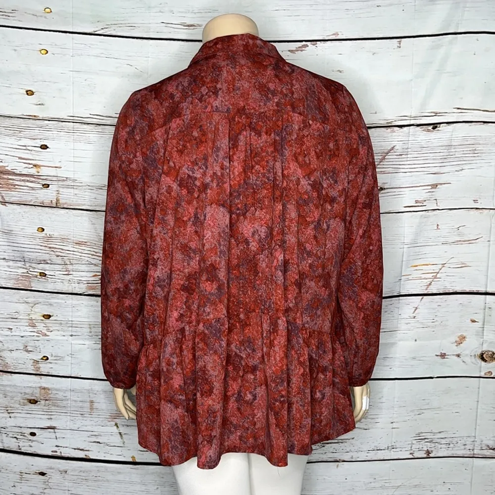 LOGO Lori Goldstein Size XL Red & Purple Peplum Hemline Button Up Blouse Top - Image 3