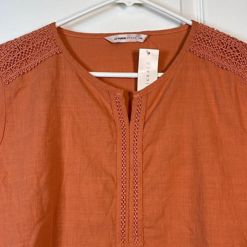 LC Waikiki Grace Burnt Orange Embroidered L/S Blouse Size 44/16 NWT #0644 - Image 6