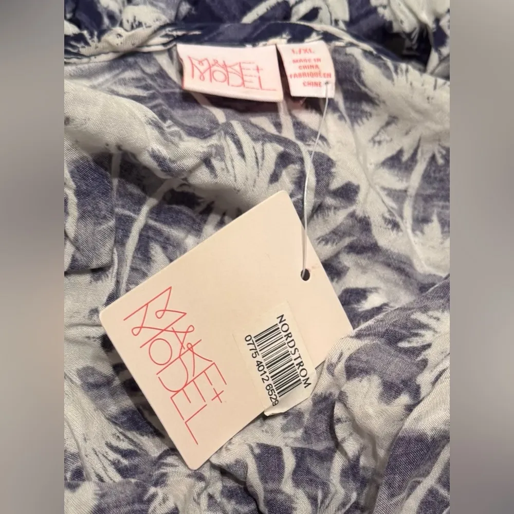 Make + Model Nordstrom Tie Front Cover Up Kimono Robe Cobalt Navy Palm L / XL - Image 3