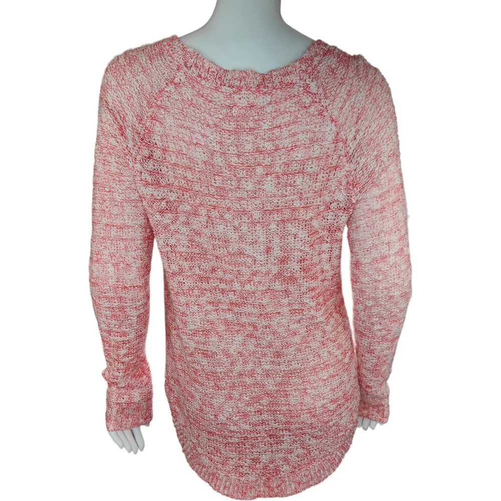 Cloud Chaser Size Large Pink White Open Knit Floral Lace Long Sleeve Sweater - Image 8