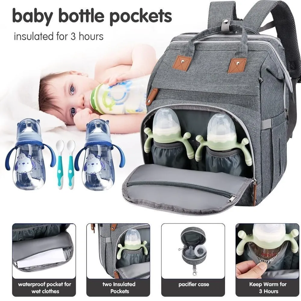 Diaper Bag Backpack Waterproof Large Capacity ChangingPad USB Charging Port NEW Gray - Image 8