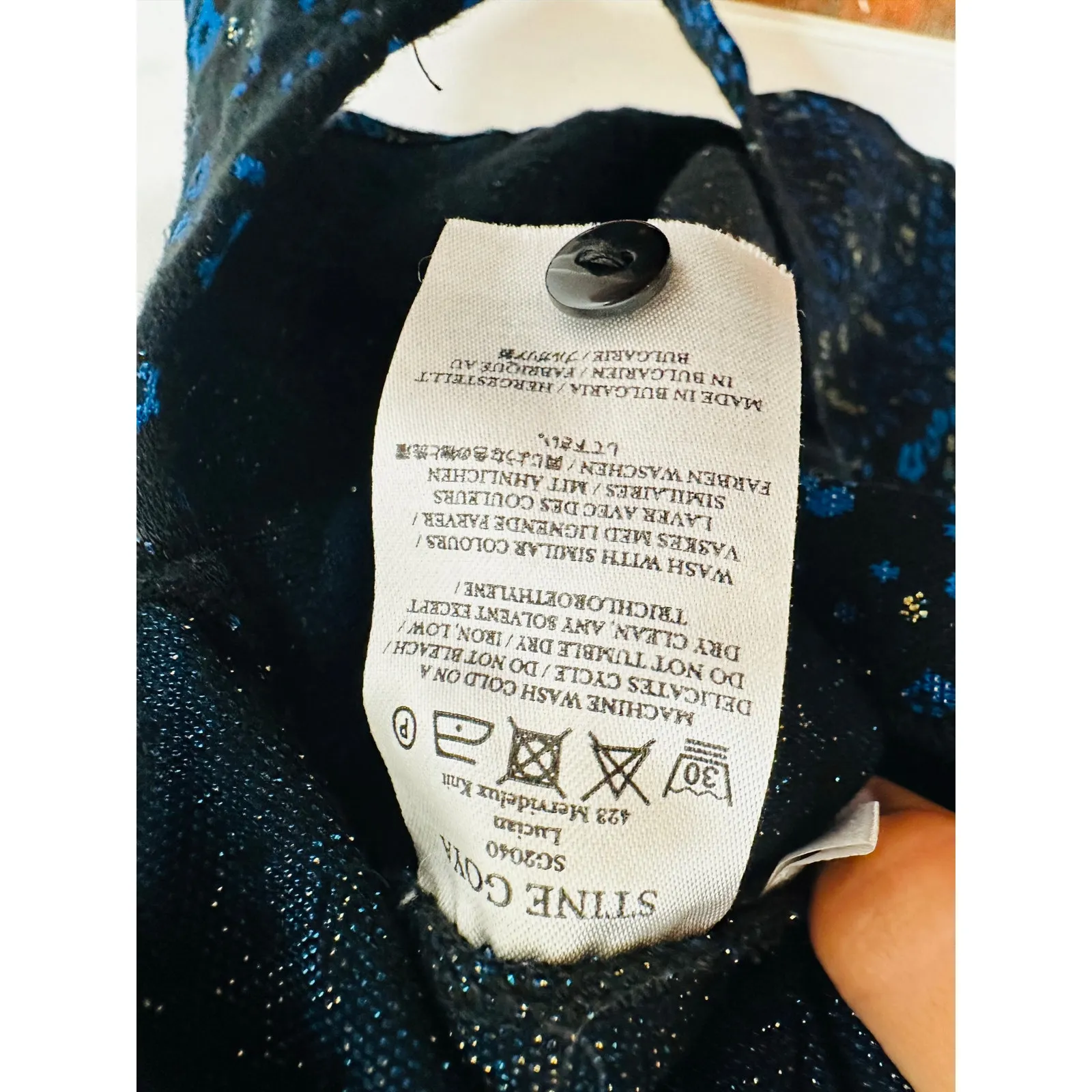 STINE GOYA Black Blue Metallic Button Front Floral Lucian Long Sleeve Top sz XS - Image 10