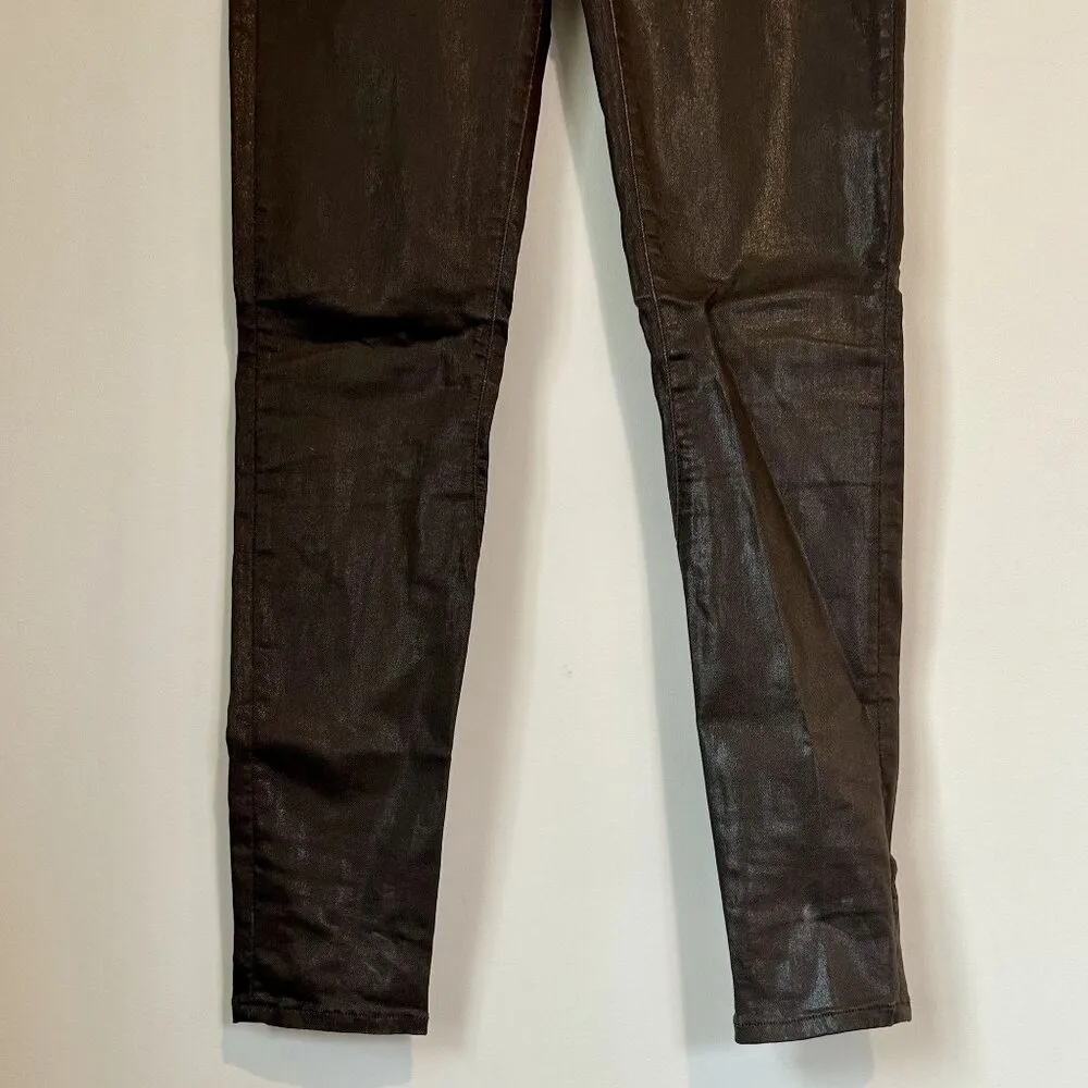 AllSaints Spitalfields Chocolate Brown Wax Coated Zipper Skinny Jeans - Size 27 - Image 6