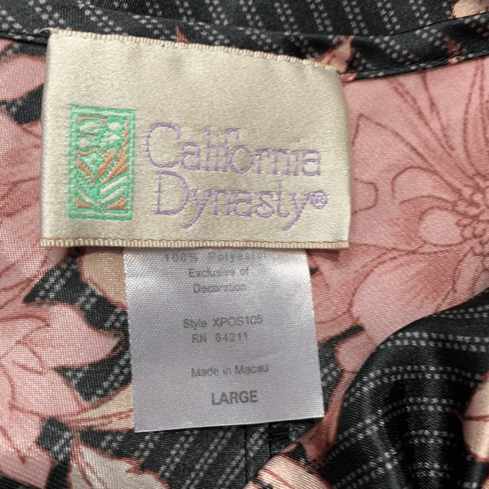 Vintage 90s California Dynasty Black Pink Floral Satin Slip Nightgown Dress Size M - Image 12