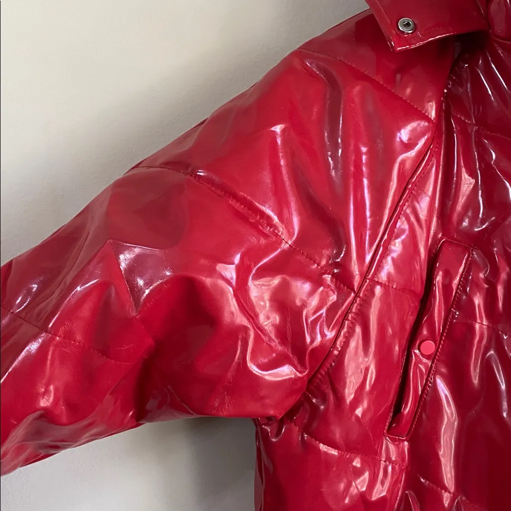H & M red shiny latex puffy jacket size 8 - Image 2