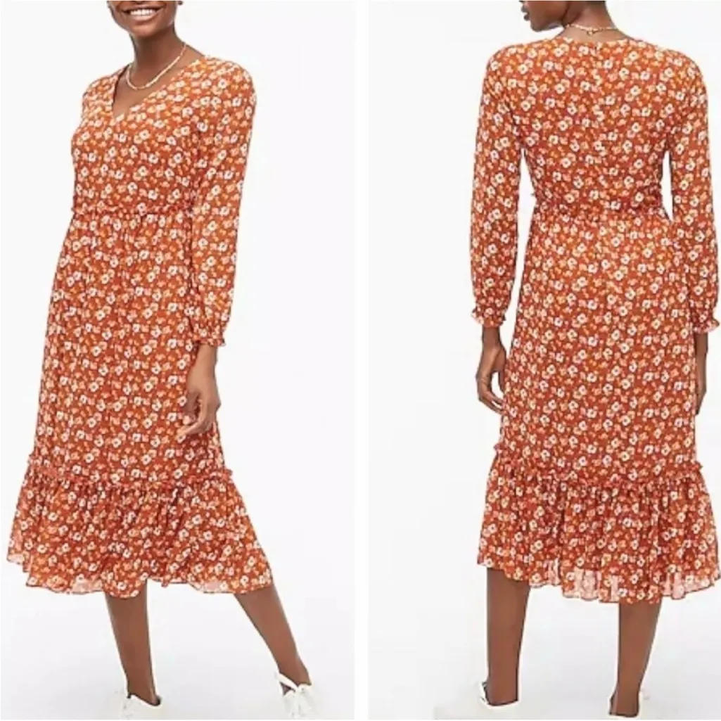 J.Crew Crinkle Midi Flounce Dress Sz‎ Small - Image 2