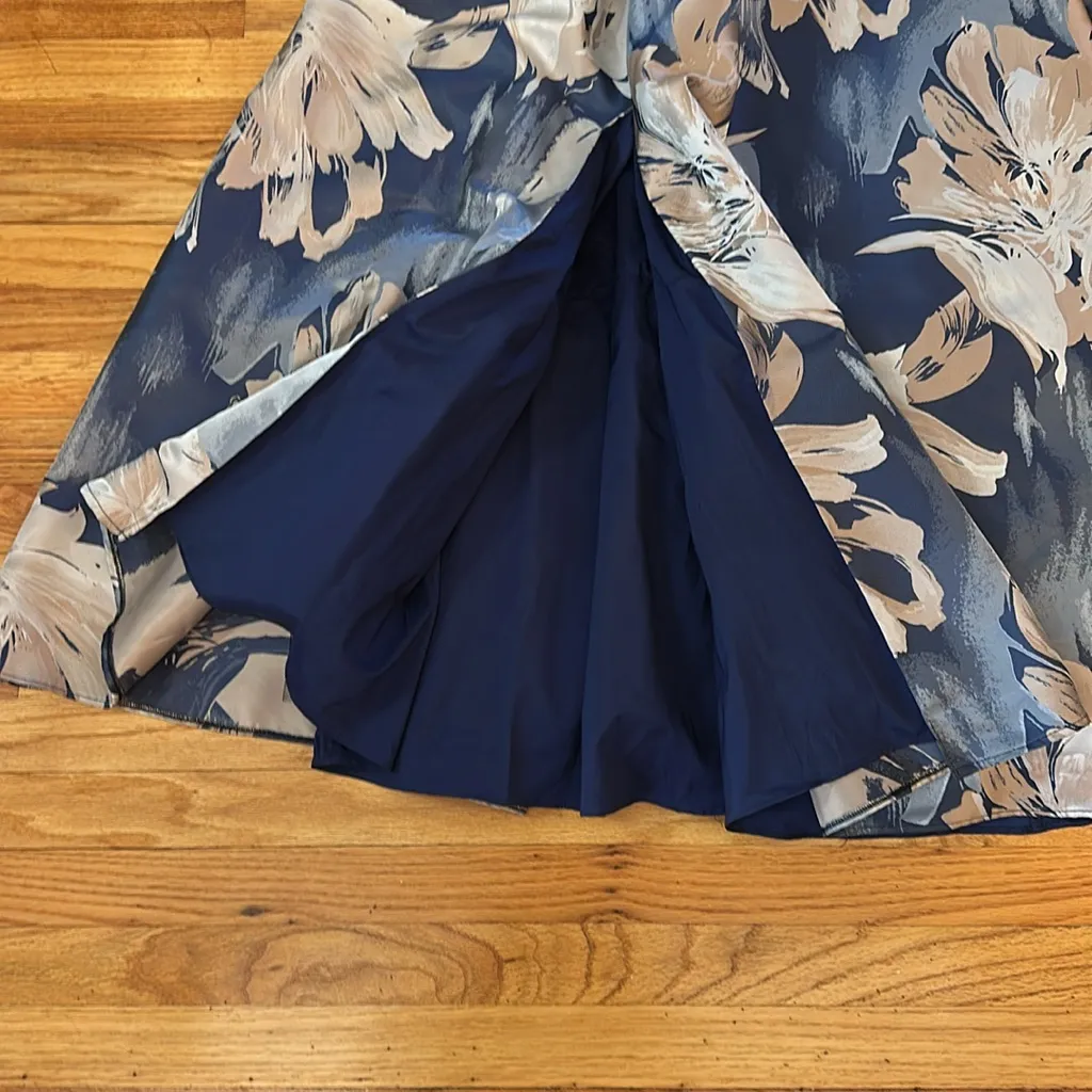 Aidan Mattox One Shoulder Floral Dress in Blue and Cream Sz 10 - Image 5