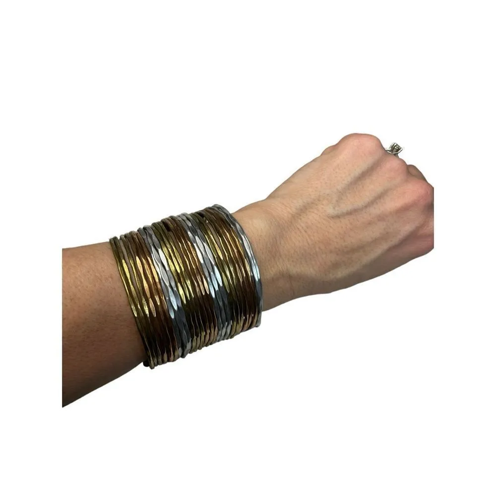 Hammered Bunch Mixed Metal Cuff Bracelet - Image 8
