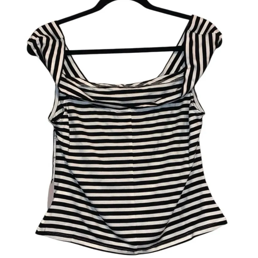 NWT About Us Black & White Striped Off-Shoulder Top - Image 4