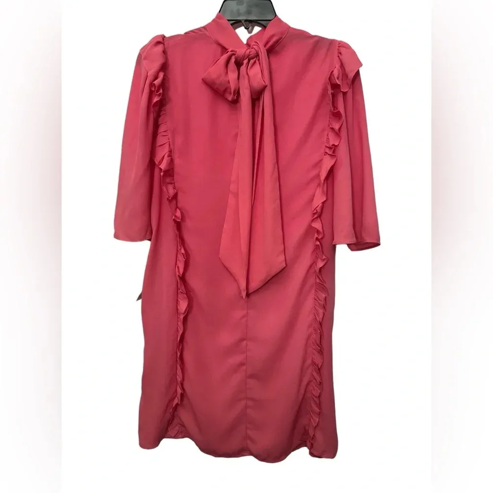 Happy X Nature Kate Hudson Pink Ruffle Shift Dress Size Small Tie Neck NWT - Image 2